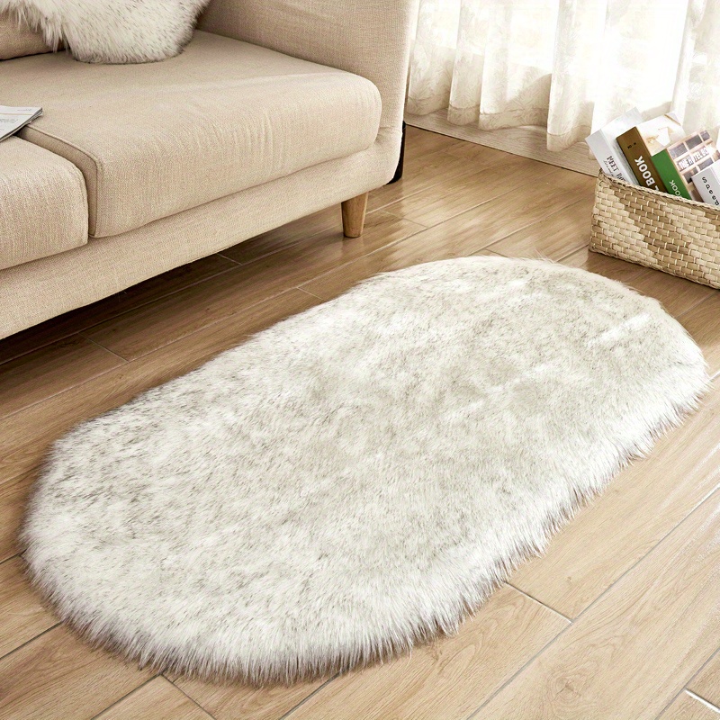 1  soft area rug plush fluffy   sheepskin oval floor mat for living room   washable bedside rugs shaggy plush carpet   rug home decor room decor details 2