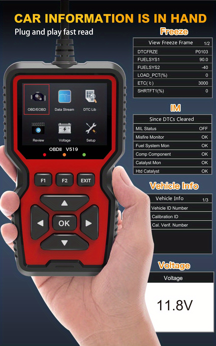 V519 Custom Universal Car Obd Ii Diagnostic Scannercar Fault - Temu