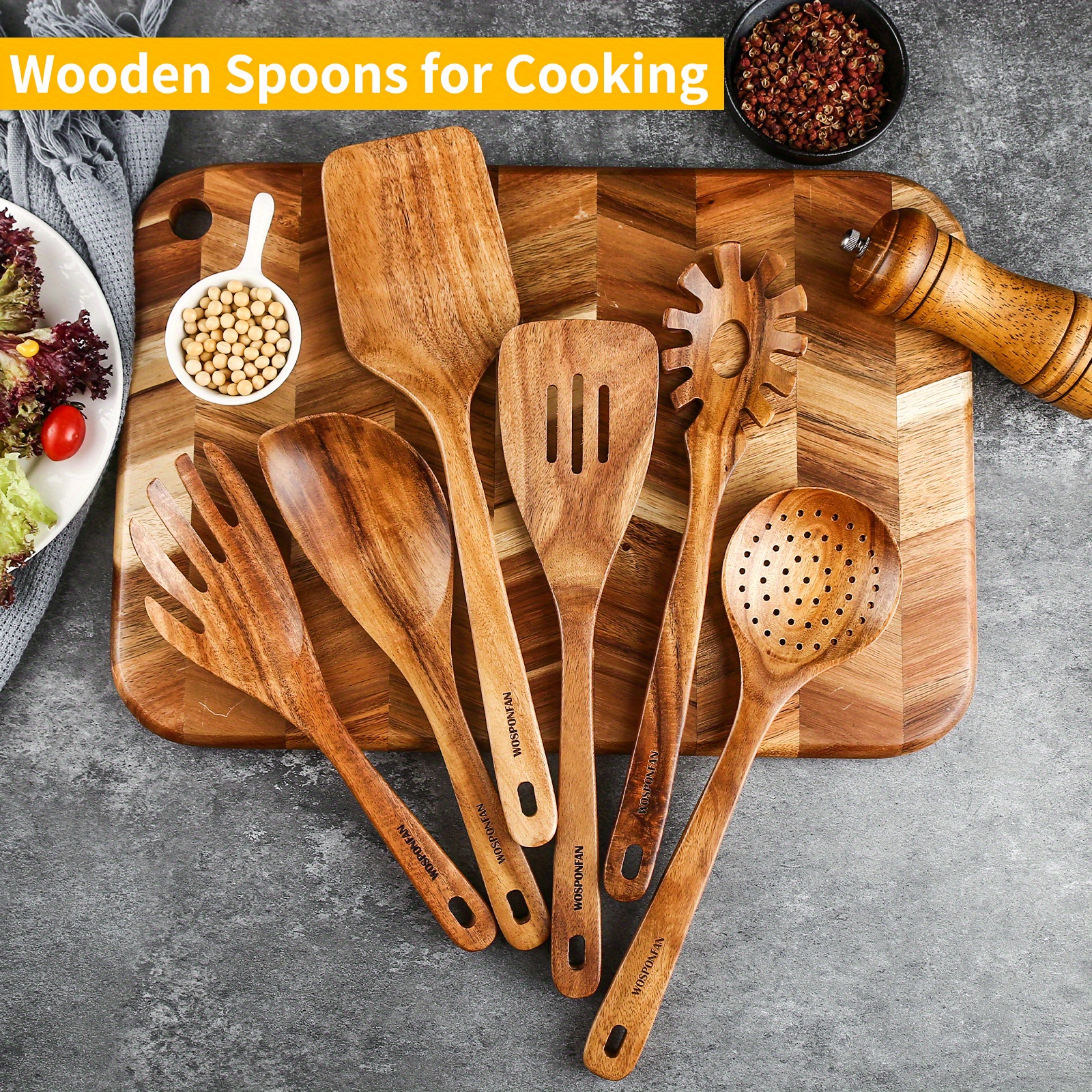 Acacia Wood Kitchen Utensils Set Includes Bread Board - Temu