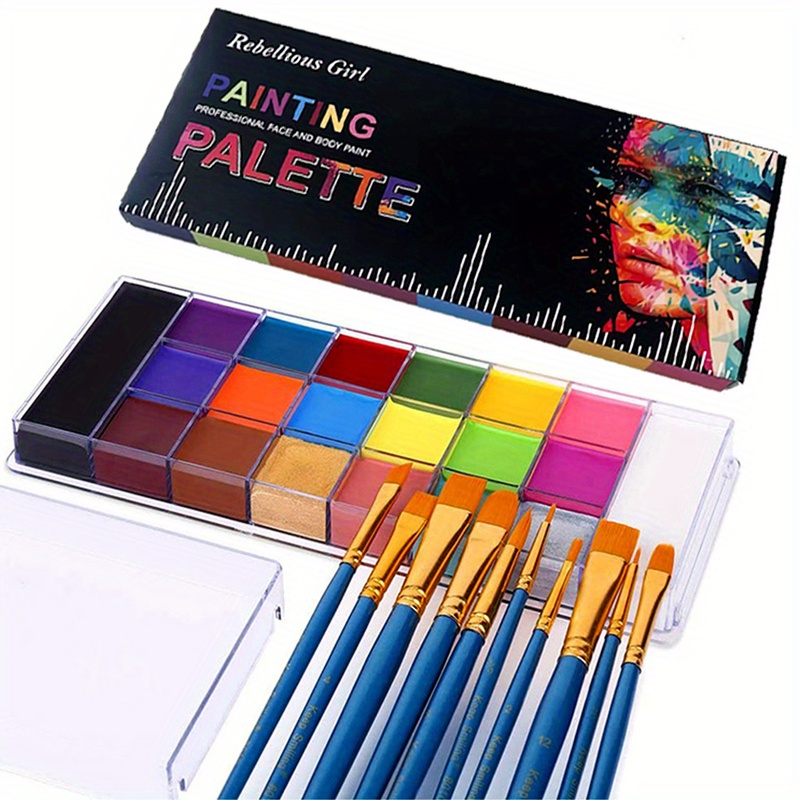 Oil Based Face Paint Kit, Professional Face And Body Paint 12 Colors, Face  Painting Makeup Palette With 6 Brushes, Non Toxic Safe For Halloween  Cosplay Sfx Party Special Effects Makeup - Temu