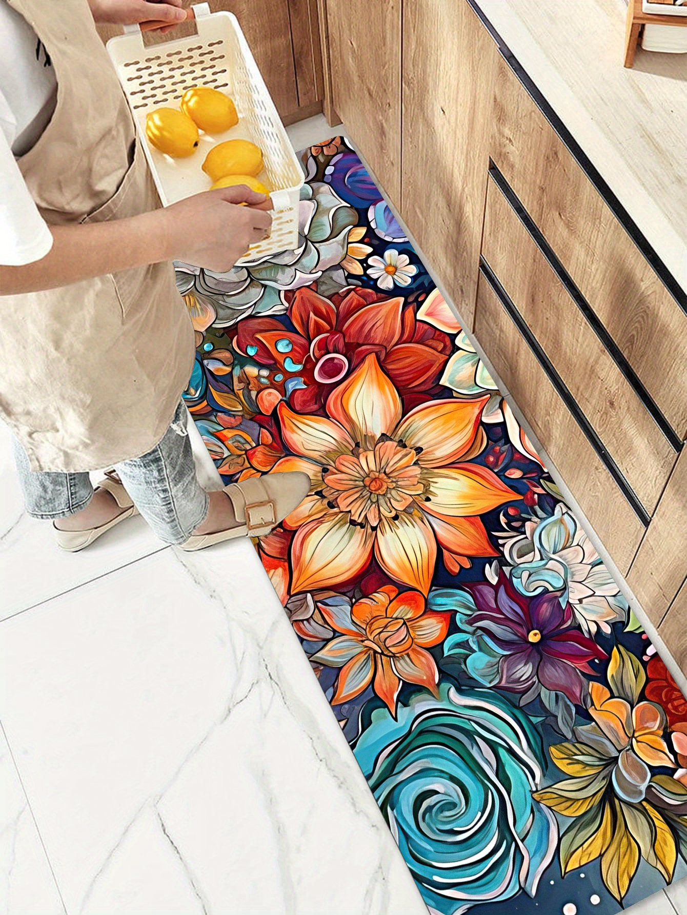 Bohemian Watercolor Floral Kitchen Strip Mat With Anti Slip Soft Carpet, waterproof Kitchen Mat, Dirt-resistant Floor Mat, Machine Washable,  Entrance Doormat, Kitchen Living Room Laundry Bathroom Water-absorbing Floor  Mat, Room Decor, - Temu