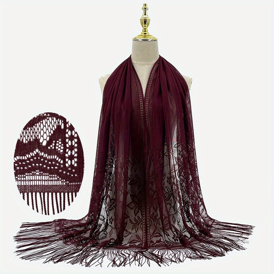 Boho Flower Pattern Fringe Trim Scarf Wrap Head Wrap For Travel