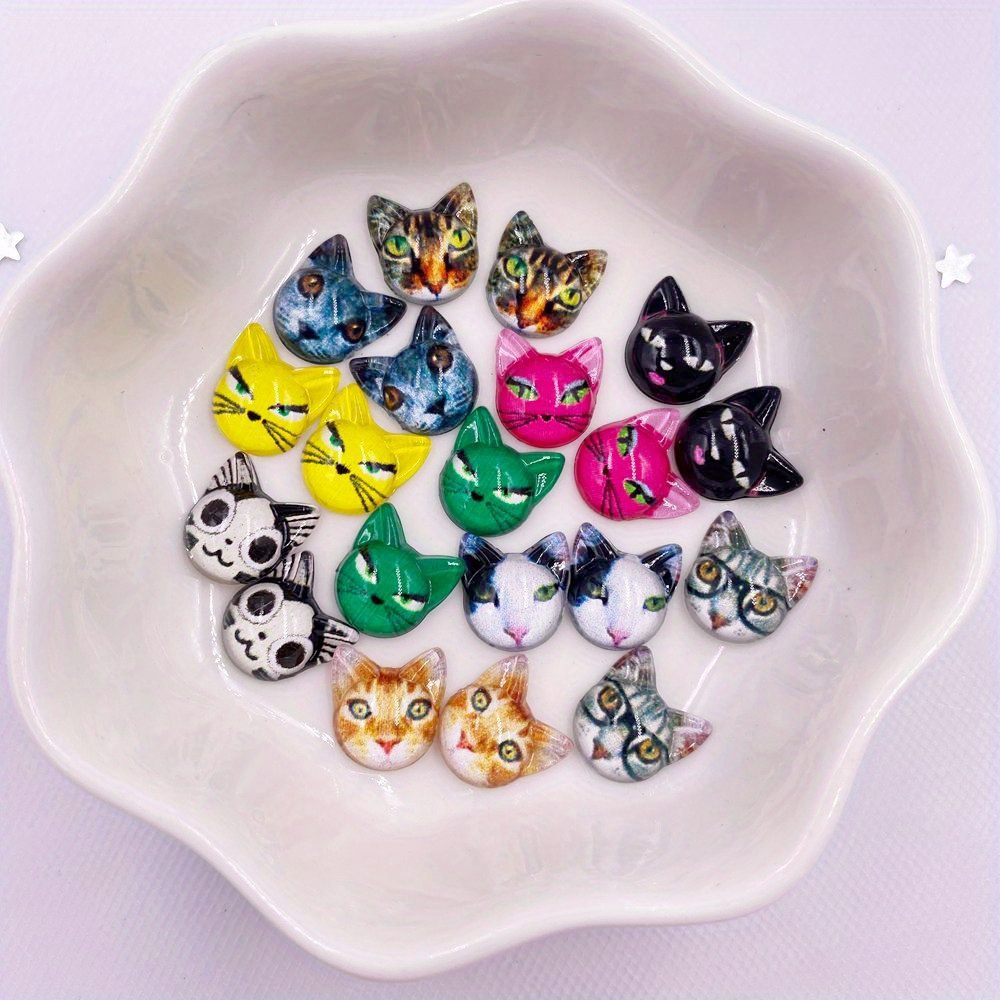 

50pcs Resin Kawaii Colorful 10mm Cat Crystal Gem Flat Back Rhinestone Cartoon Kitten Applique Diy Wedding Scrapbook For Nails Accessories Crafts