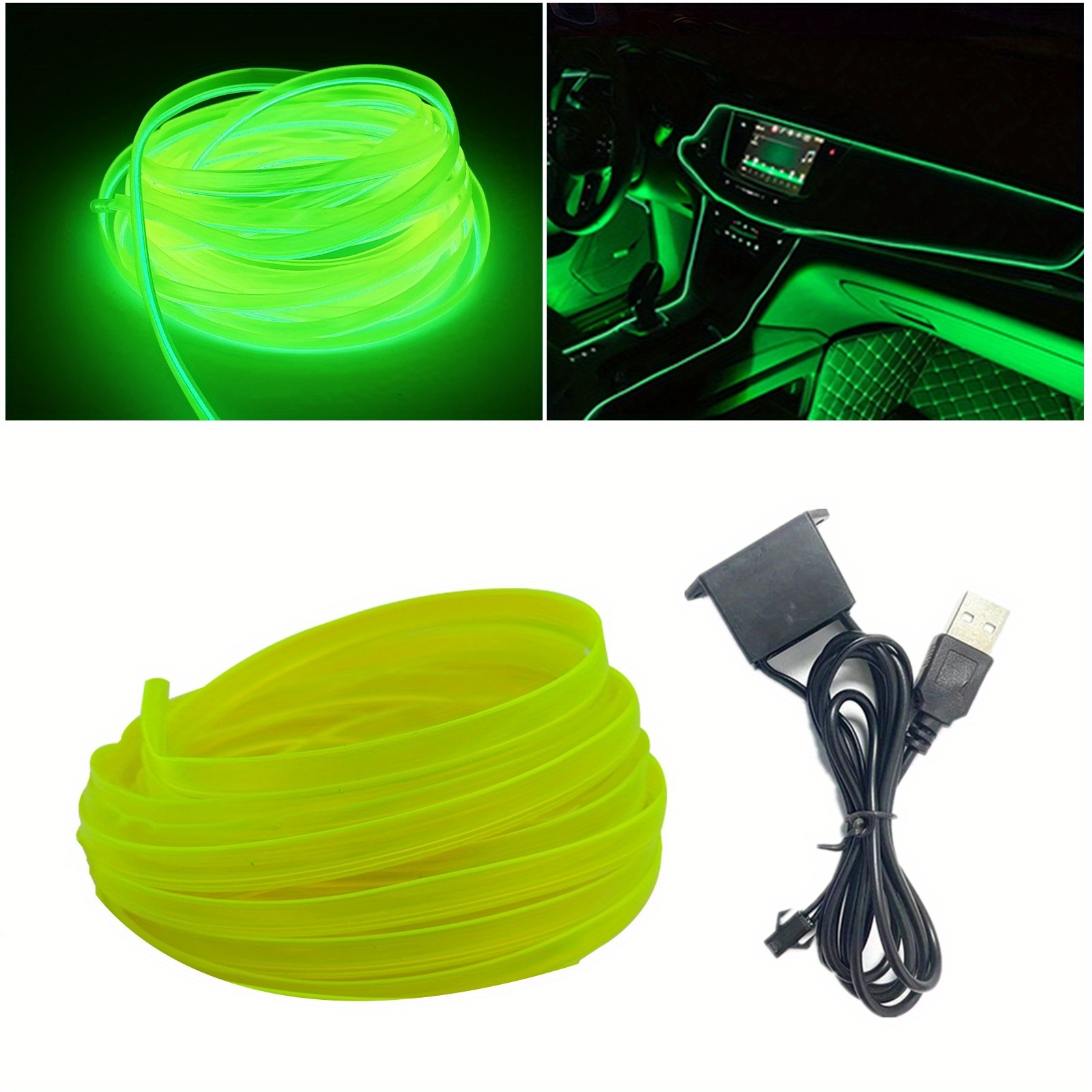 JAIZAIWJ USB EL Wire Car LED Interior Strip Light 3M/10FT 5V Auto Neon Wire  Lights with 6mm Sewing Edge Glowing Electroluminescent Ambient Lighting