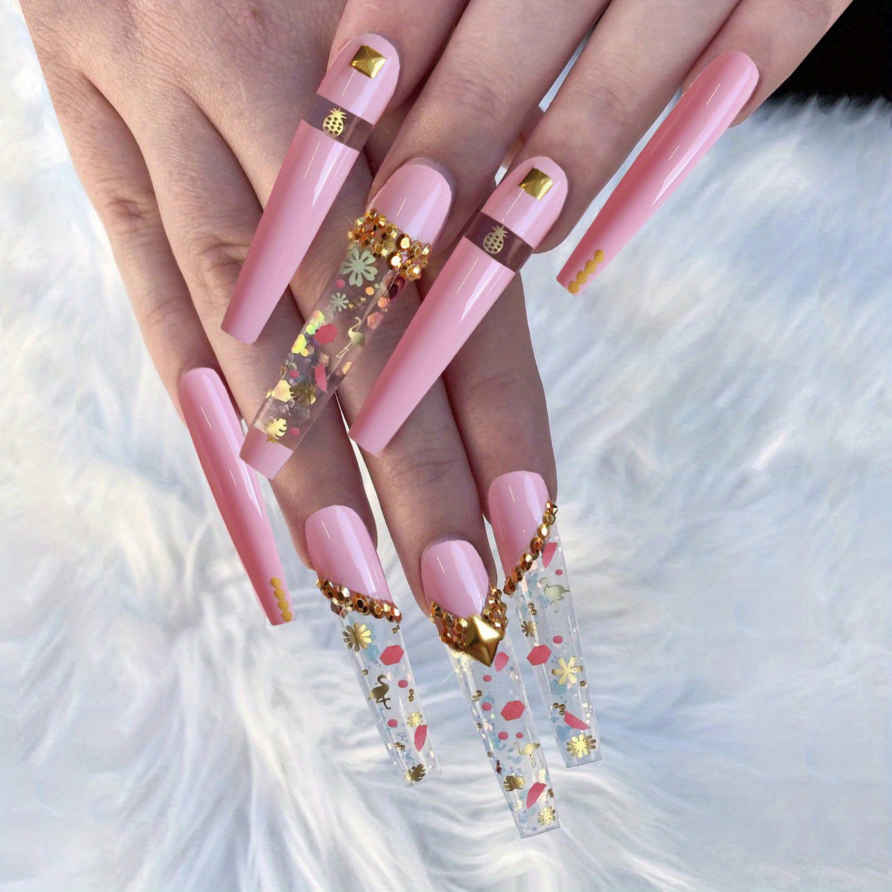 Extra Long Handmade Ballerina Press On Nails With - Temu