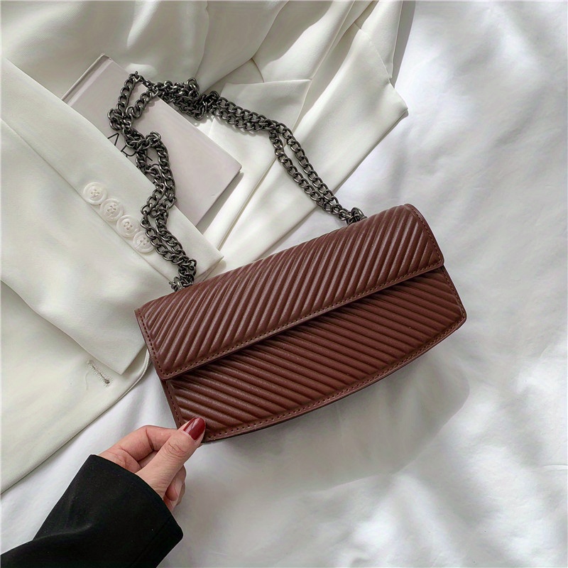 Chevron Detail Chain Square Bag, Minimalist Flap Shoulder Bag, Fashion  Crossbody Purse For Women - Temu Bahrain