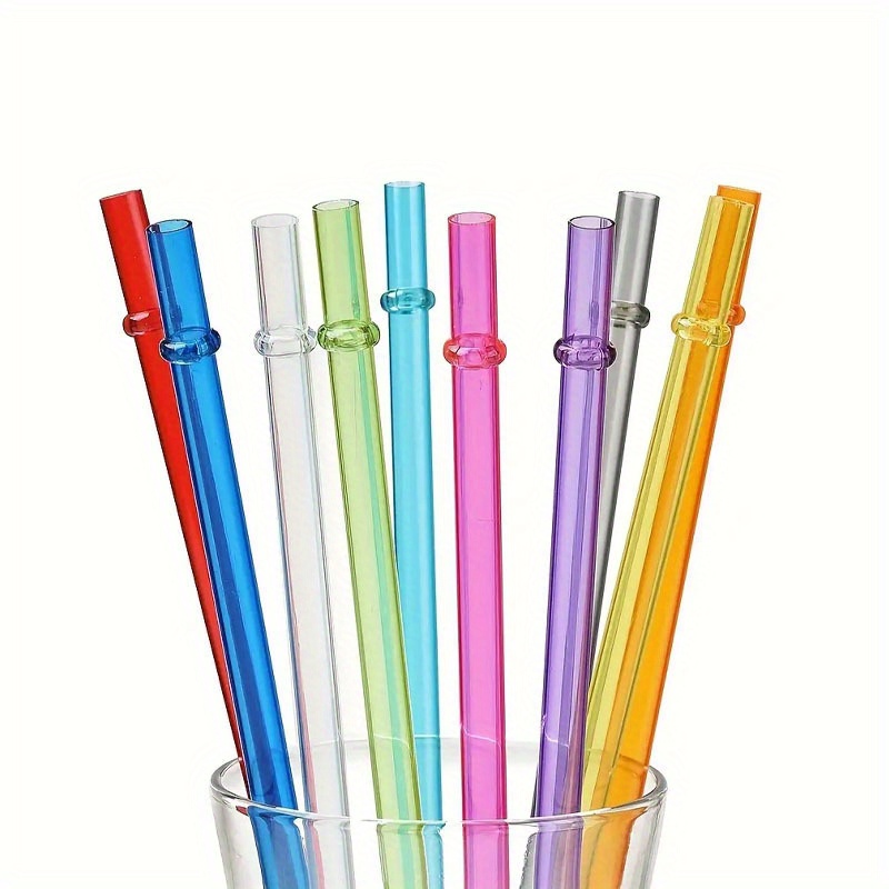 100pcs/set Double Color Threaded Ring Striped Hard Plastic Drinking Straws  With 2pcs Stainless Steel Cleaning Brushes, Mixed Colors