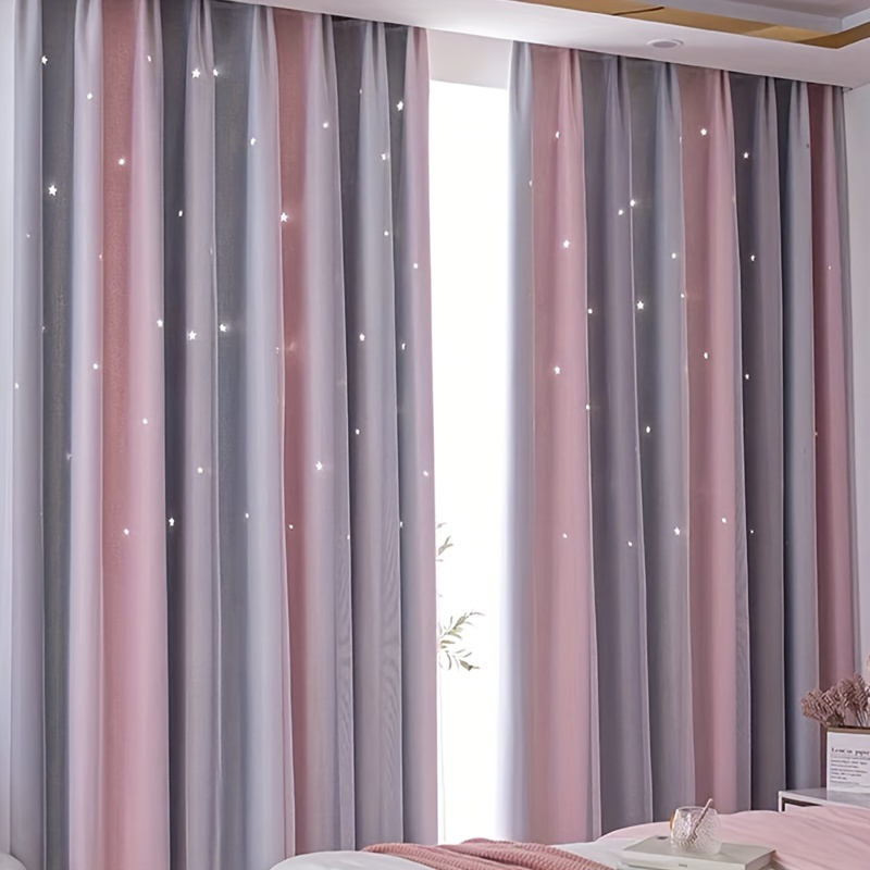 1pc two layer   gradient star fabric sheer curtain for   room bedroom and office decor details 2