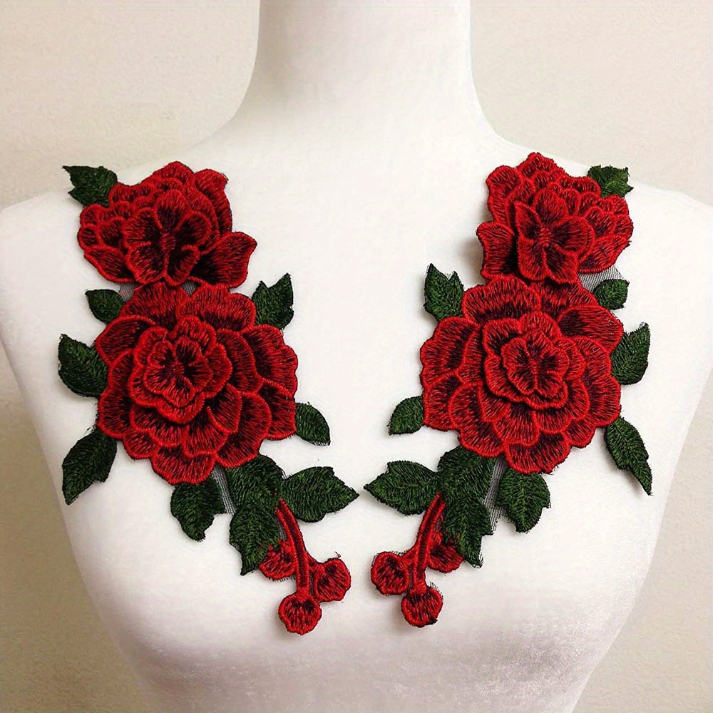 A Pair Of Embroidered Lace Three- Gauze Appliqués With Colorful Floral Patches