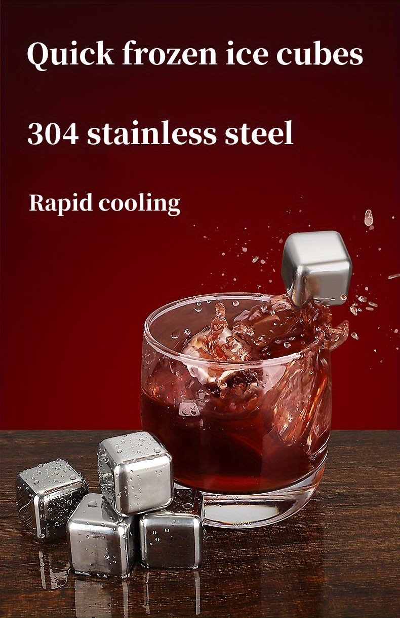 6PCS Stainless Steel Ice Cubes Set Reusable Chilling Stones for Whiskey  Wine Wine Cooling Cube Chilling