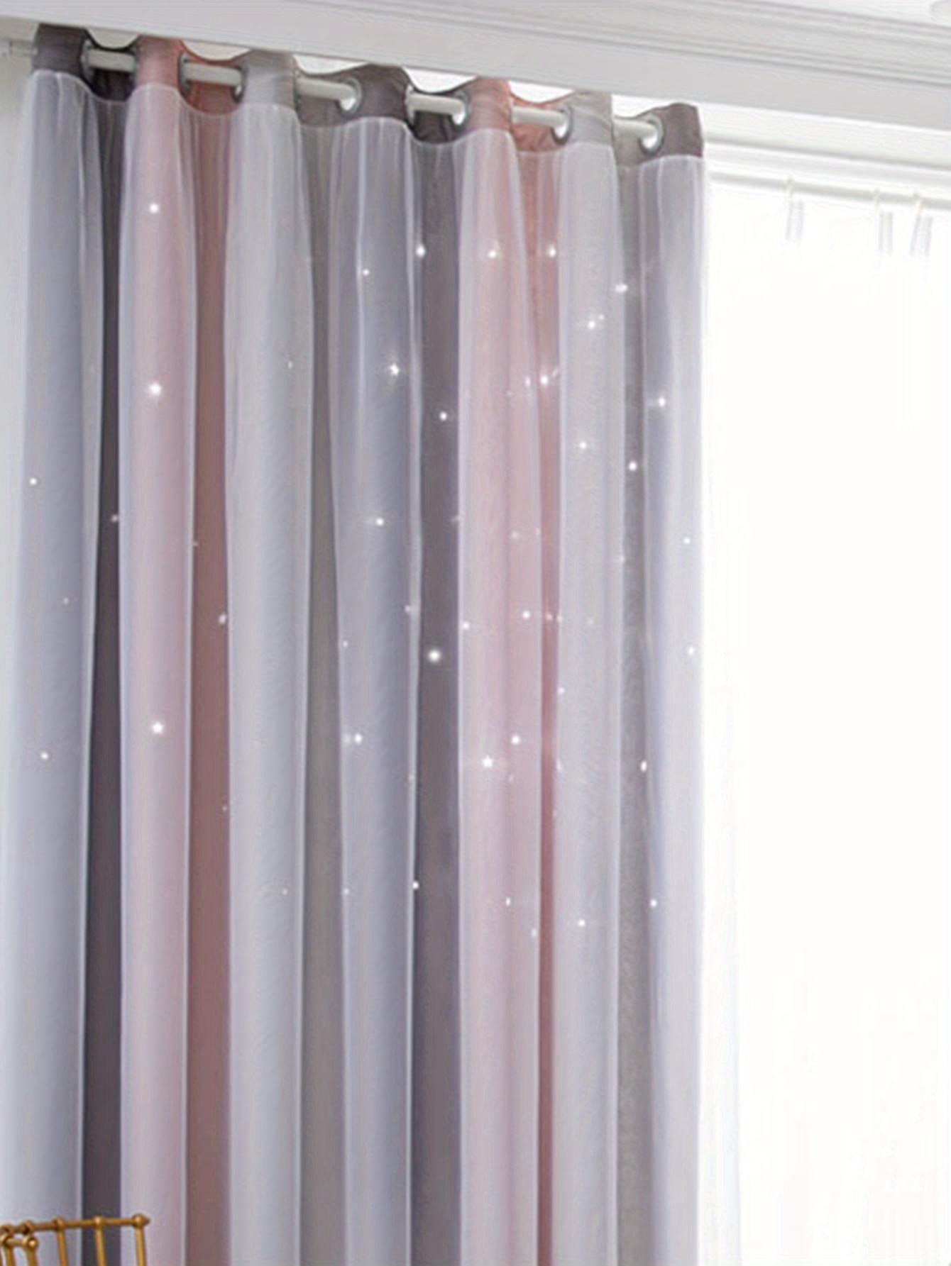 1pc   gradient star fabric sheer two layer curtain for living room bedroom office home decor details 4