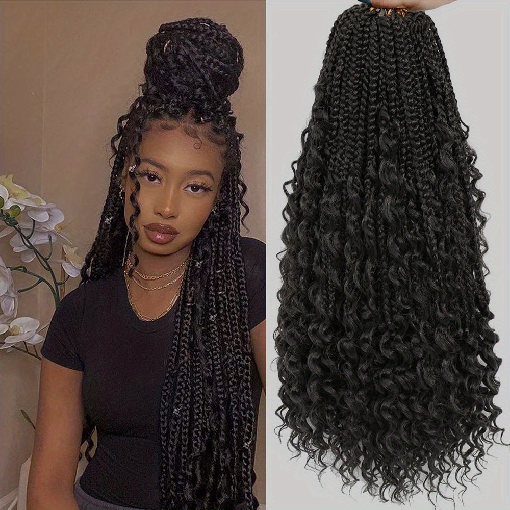 Goddess Bohemian Box Braids Crochet Hair - 14 Inch Curly Ends, 8 Packs  Synthetic Braiding Hair Extensions for Black Women (14 Inch, 1B)
