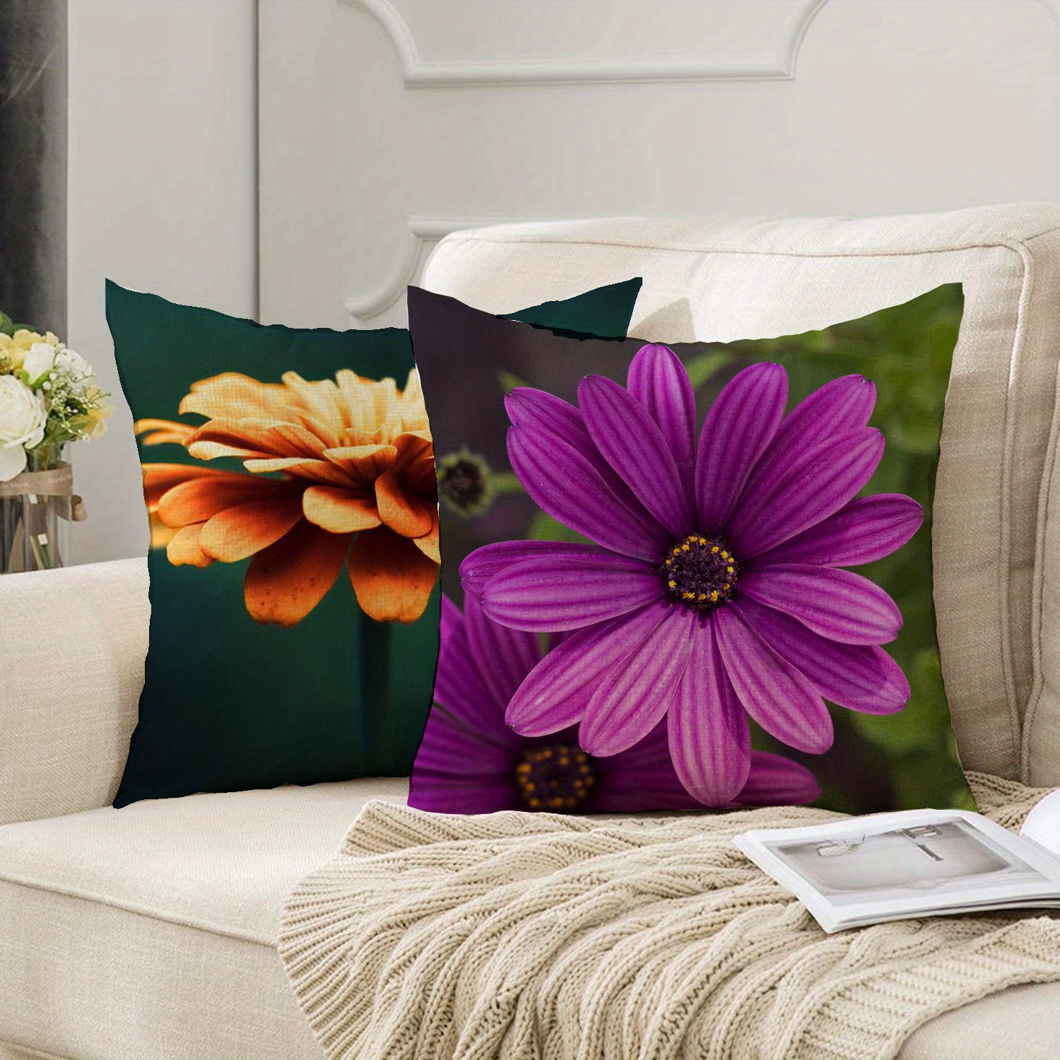 Daisy Pattern Purple Throw Pillow Covers For Living Room, Bedroom, Sofa,  Chair, And Office - - No Pillow Insert Included - Temu