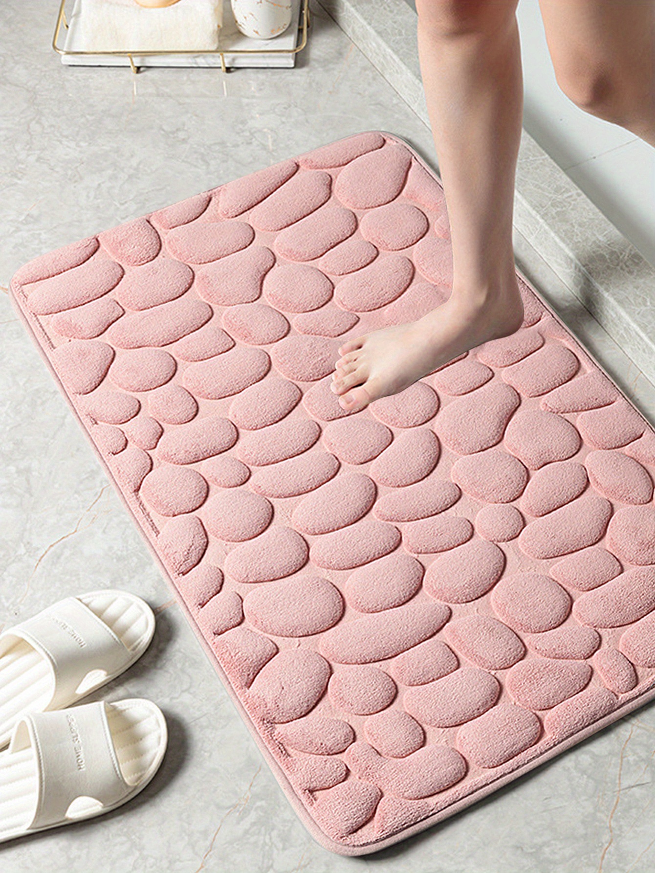 Memory Foam Bath Rug Cobblestone Embossed Bathroom Mat Rapid - Temu