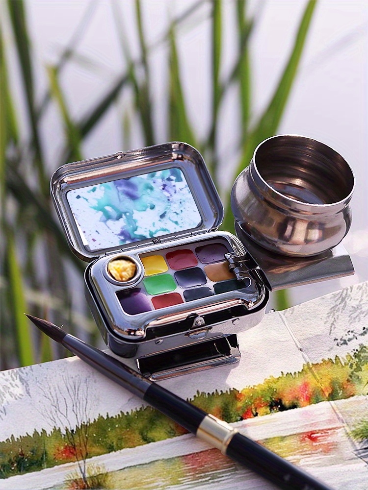 Travel Watercolour Paint Set Mini Portable Paint Box - Temu Italy