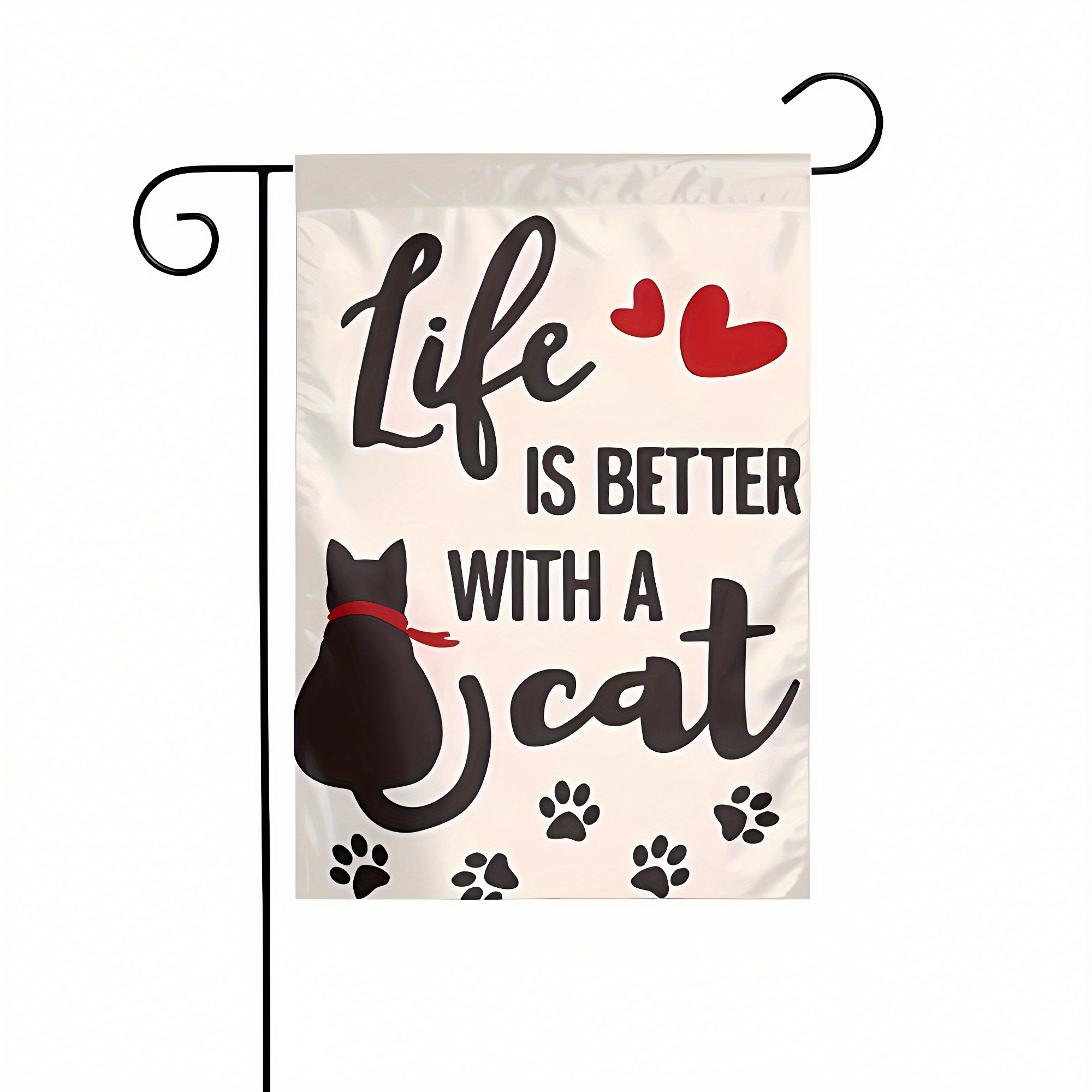 TEMU 1pc Garden Flag Featuring A Cat Quote, Stating Is Improved With A Cat. This Vertical Flag Is Printed On Sides And Measures 12×18 Inches. It