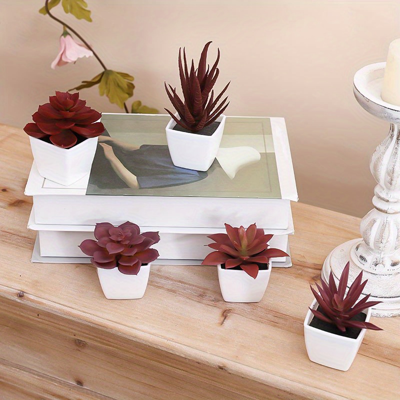 6pcs, mini plantes en pot, plantes à fleurs artificielles petites plantes  en pot, pots blancs en plastique, adaptés à la décoration de bureau, de  fenêtre et d'étagère - Temu France