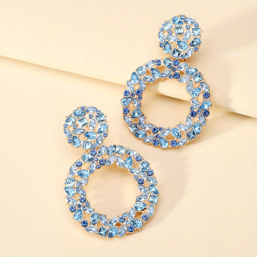 Exaggerated Rhinestone Round Dangle Earrings