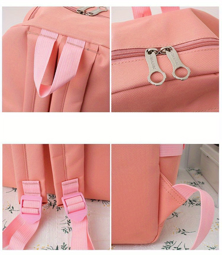 4pcs set simple casual backpack large capacity school bag travel bag canvas shoulder bag for students details 3