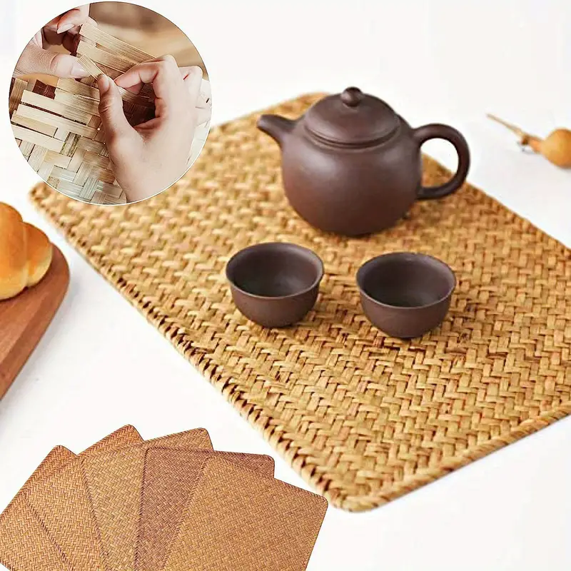 1/2/4/6pcs, Wheat Straw Placemats - Handmade Woven Wood for Outdoor Dining  - Non-Slip Jute Place Mats for Home Decor