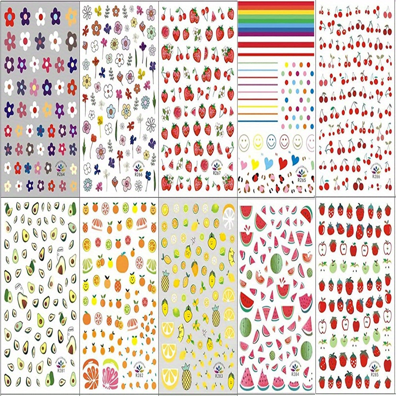 3 6 10sheets fruit nail art stickers decal self adhesive cute fruits strawberry watermelon avocado cherry nail decoration accessories for little girls details 0