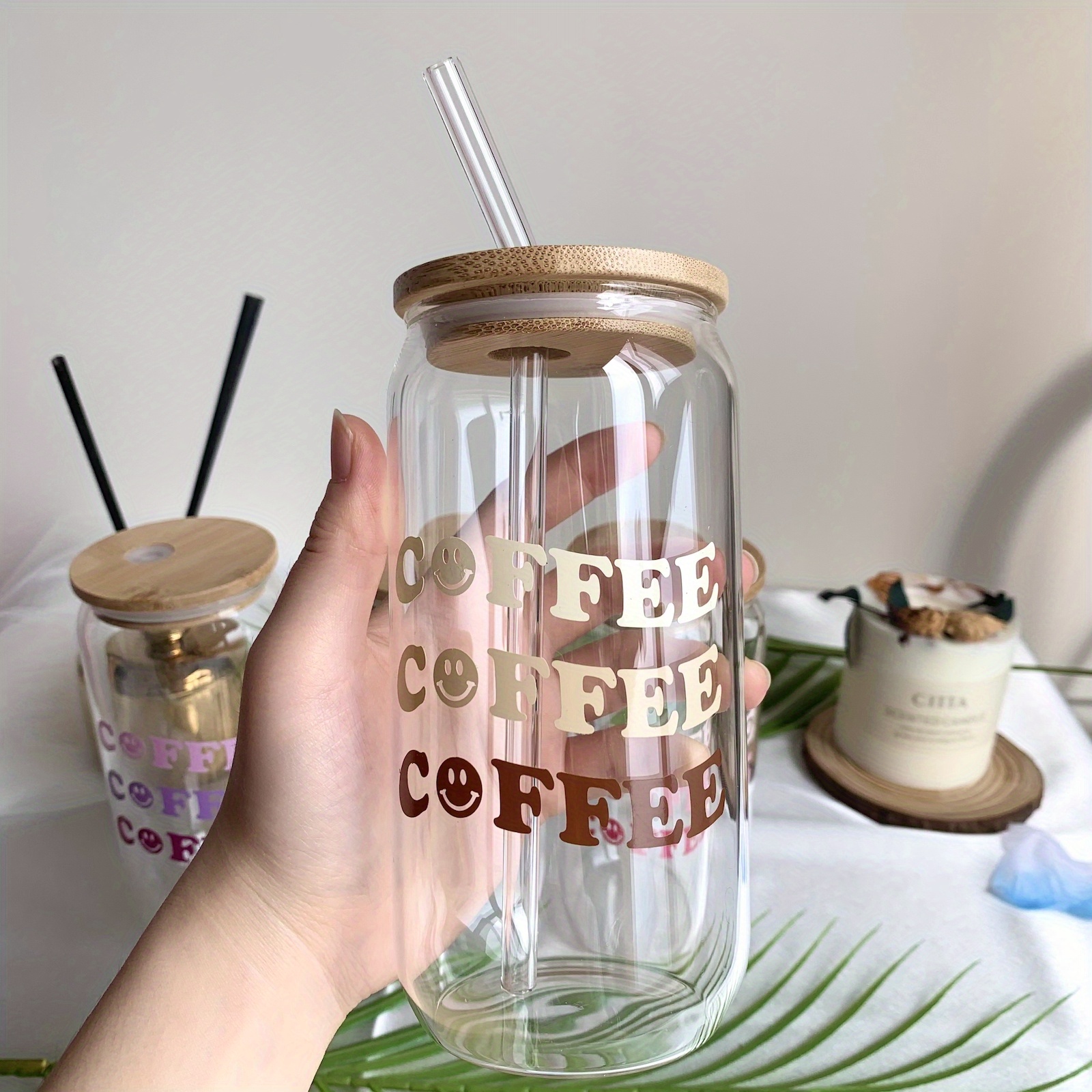 Glass Can Cup (Bamboo lid and Glass Straw included)