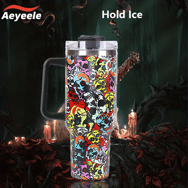 Aeyeele Skull Print Water Bottles, Large Capacity Reusable Vacuum Tumbler,  Double Layer Stainless Steel Insulated Drinking Cup With Lid And Straw For  Men Women Outdoor Camping Hiking Driving, Halloween & Day Of