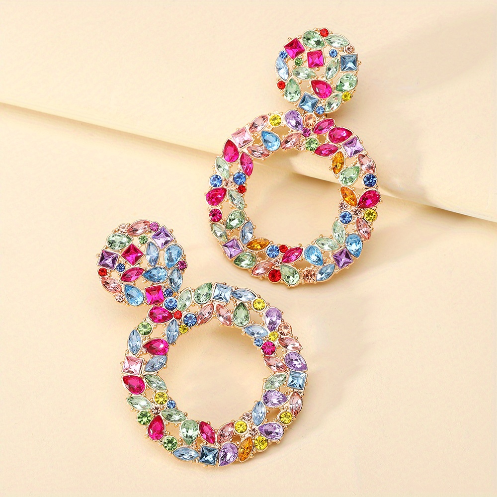 Exaggerated Rhinestone Round Dangle Earrings