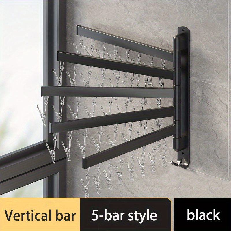 1pc Wall Mounted Folding Clothes Rack with Clothespins - Multi-Clip Hooks for Bathroom, Balcony, and Underwear Drying - Space Saving and Convenient