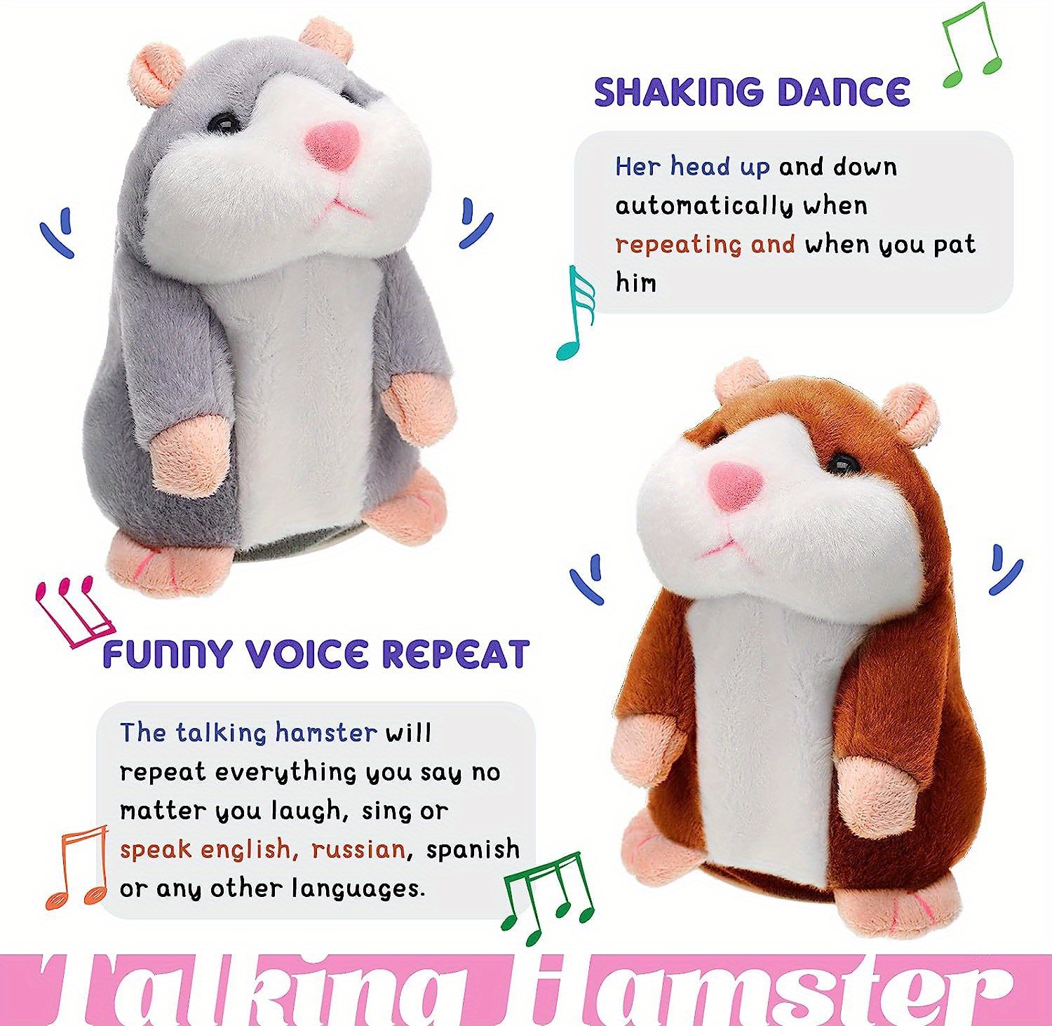 Jouet en peluche de hamster parlant Répétez ce que vous dites Drôle de jouet  interactif en peluche pour enfants Yw