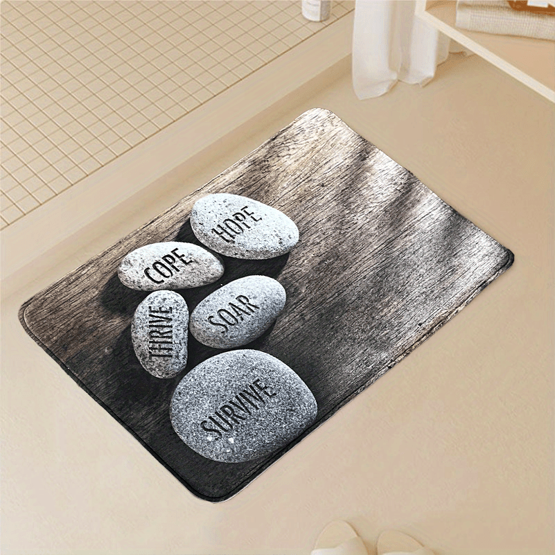 White Crushed Stone Bathroom Rug Mat Non-slip Absorbent Washable