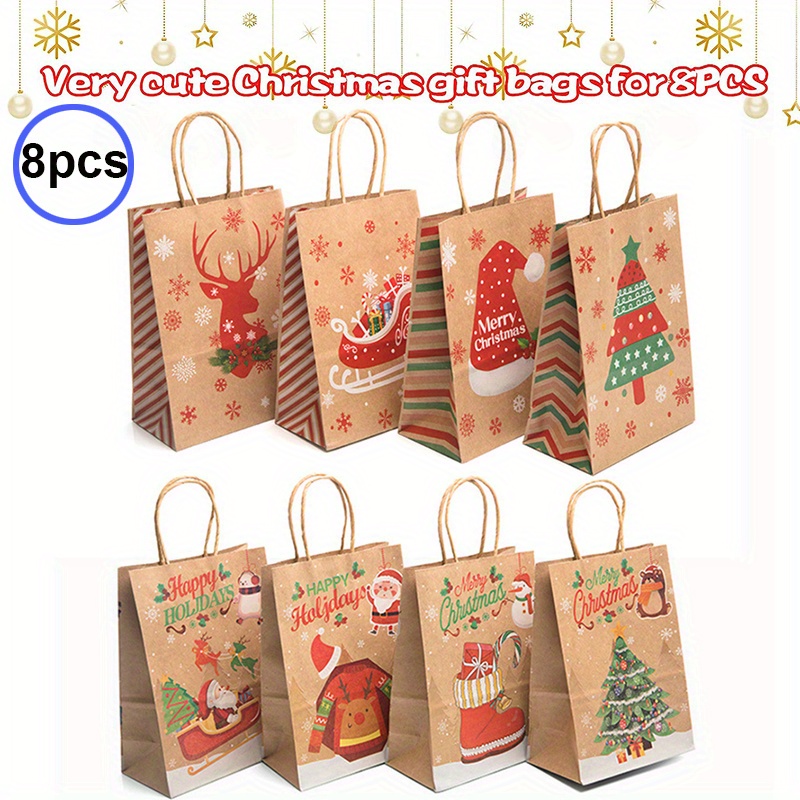 8 pzas Bolsas Regalo Navidad 8 Sacos Papel Kraft Diseños - Temu