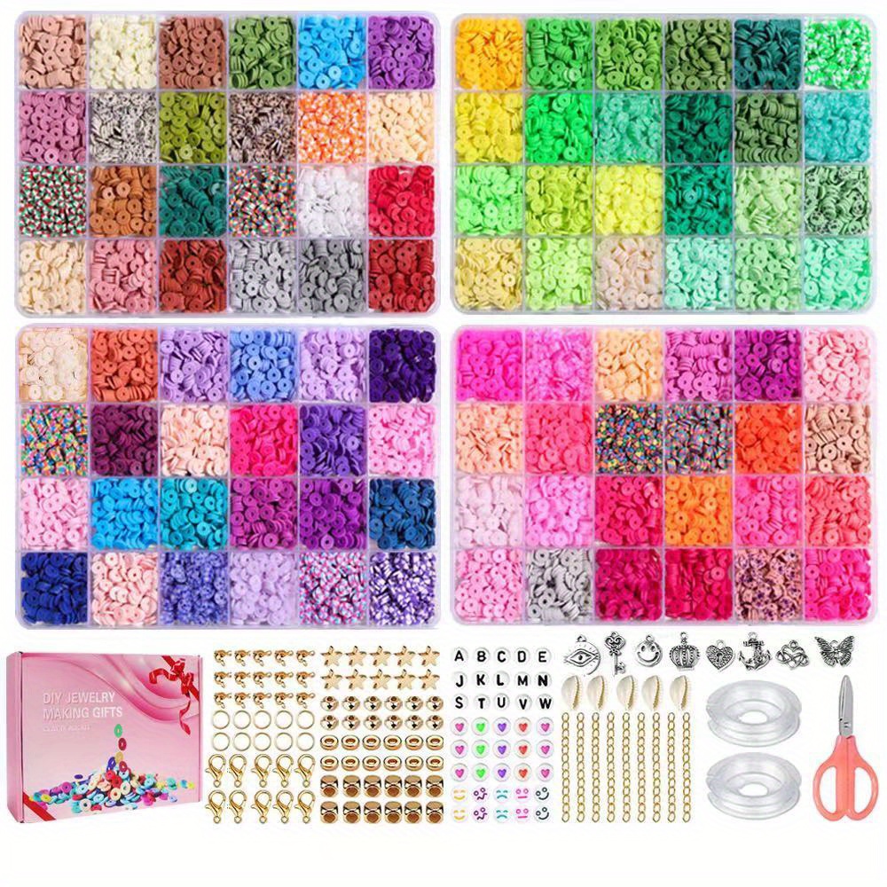 4800pcs Clay Bead Set For Bracelet Making, 48 Colors Flat Round Polymer  Clay Spacers Set For Jewelry Making, For Girls Students, Gift, 2 Boxes