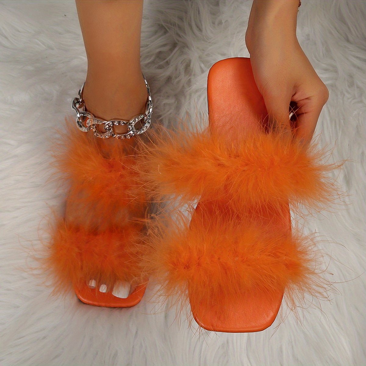 Orange best sale fluffy slides