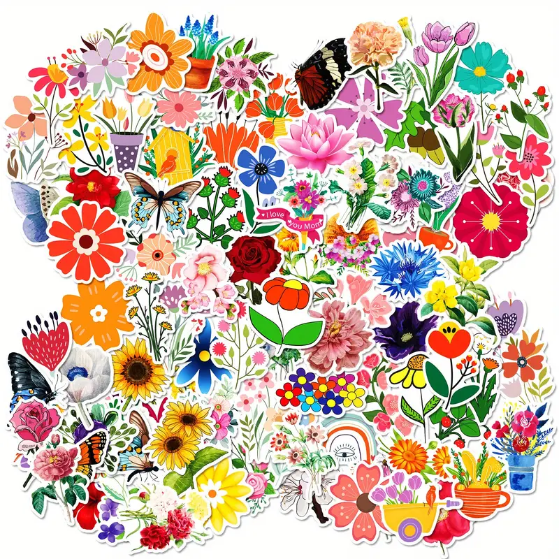100pcs Flower Stickers Laptop Floral Decals Scrapbook Skateboard