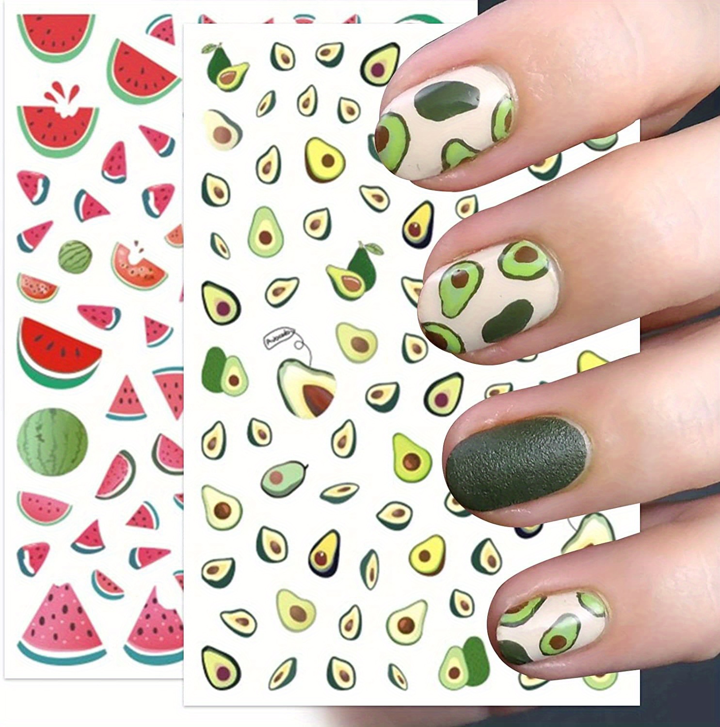 3 6 10sheets fruit nail art stickers decal self adhesive cute fruits strawberry watermelon avocado cherry nail decoration accessories for little girls details 6