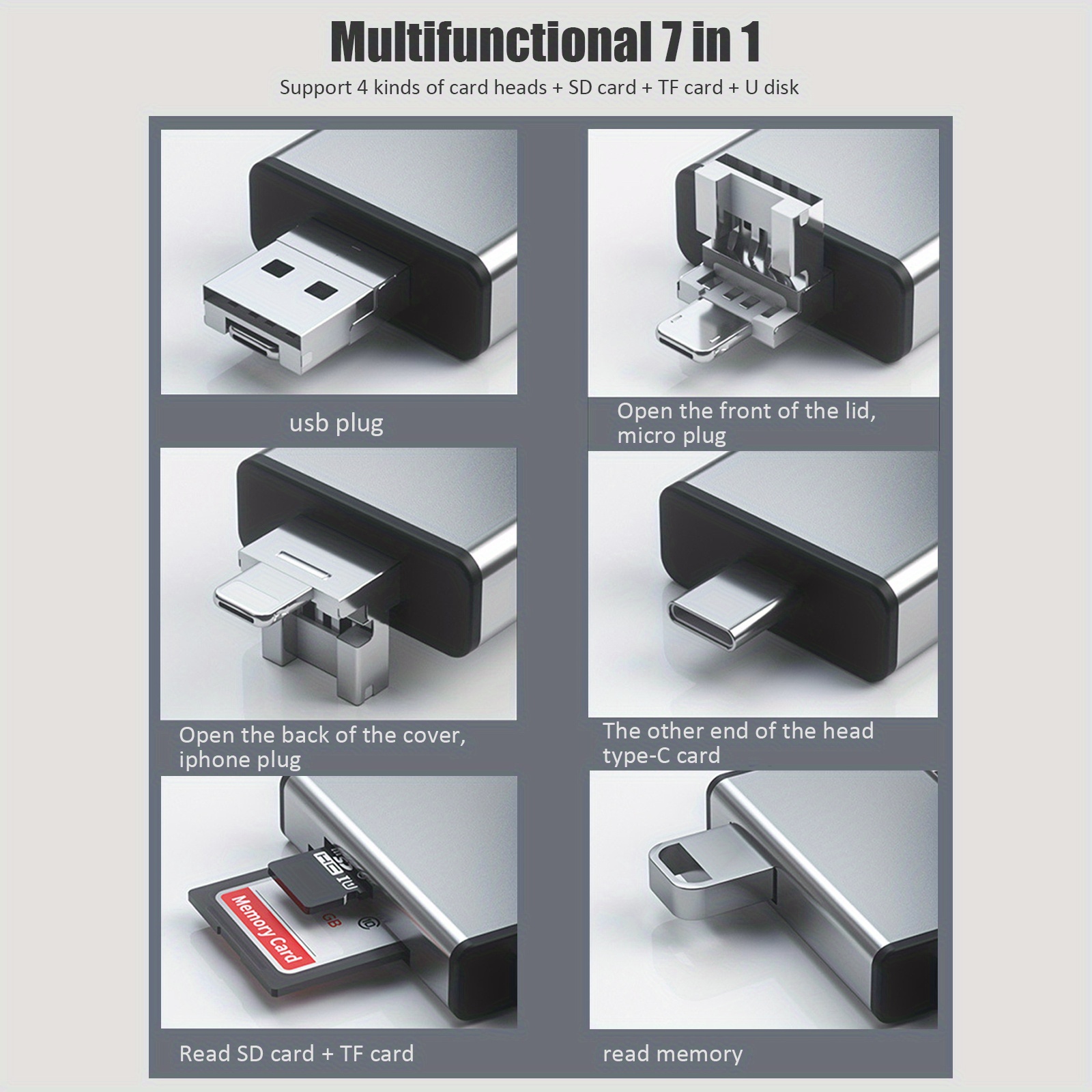 多功能 otg 读卡器 7 合 1 微型 sd 读卡器 u 存储卡读卡器 type c 适用于数码相机智能手机平板电脑 otg 转换器外部 u 盘 sd tf 通用带存储盒详细信息 7