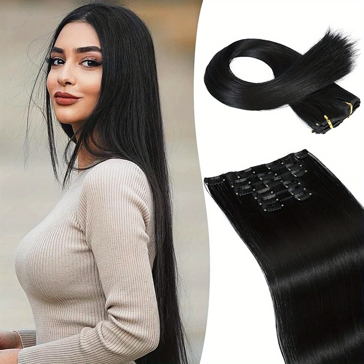 Elegant Synthetic Clip in Hair Extensions Daily Use Long Temu