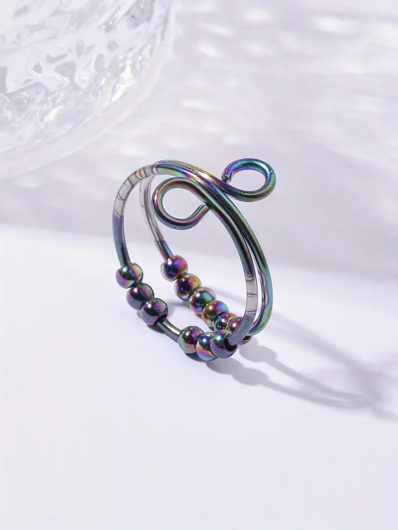 1pc adjustable stainless steel infinity anxiety relief ring with colorful beads creative fidget spinner ring gift for women and girls Product details 1