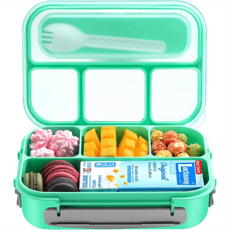 Bento Box per bambini, 1300 ml, contenitore per il pranzo con 4 scomparti, per adulti, con posate, a prova di perdite, adatto al microonde, lavastoviglie, frigorifero, senza BPA (viola