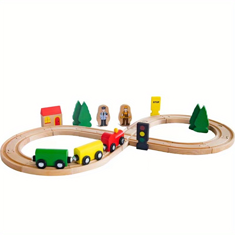 30pcs Circuit De Train En Bois Pour Enfants Avec Train Magnétique