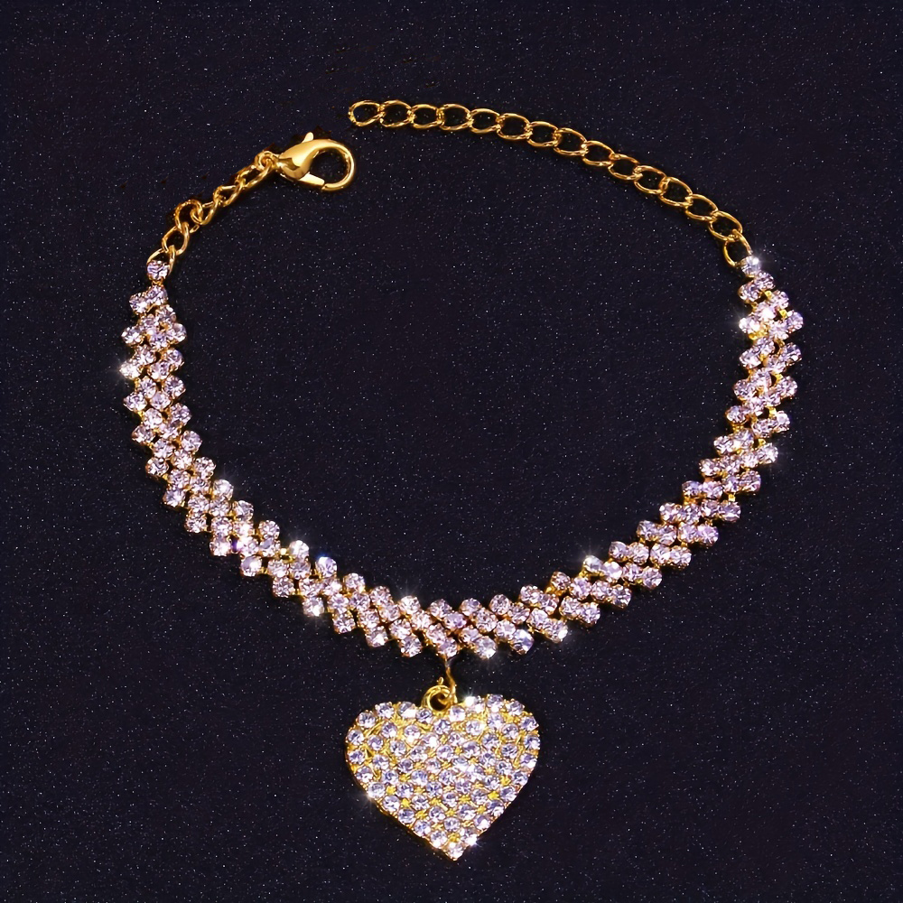 luxury shiny rhinestone claw chain love heart charm bracelet womens party banquet decor ornament details 2
