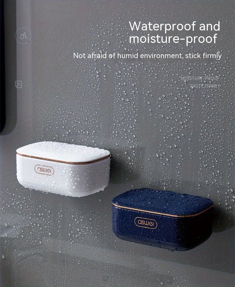 Leakproof Wall-Mounted Soap Dish with Lid - Durable Plastic, Rectangular Bathroom Accessory, Soap Holder, Soap Container, Drip Tray