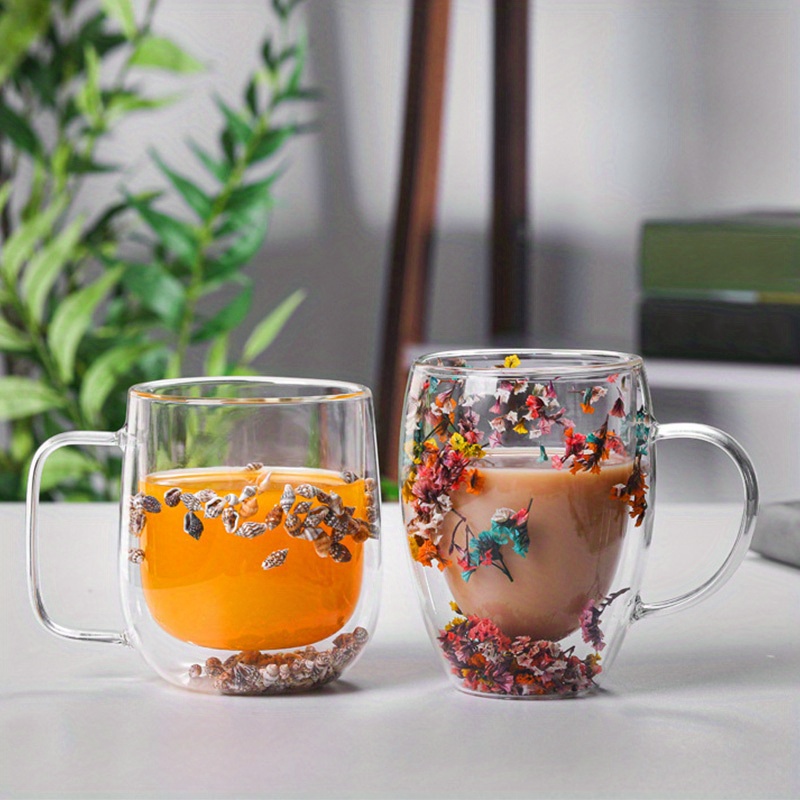 Cute Glass Coffee Mug, Double-walled Espresso Coffee Cups, Quicksand Heat  Insulated Water Cups, Summer Winter Drinkware, Birthday Gifts - Temu