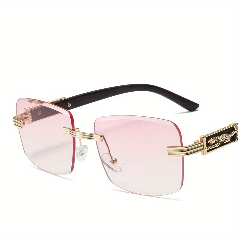 piscm Retro Wood Temple Sunglasses,Clear Sunglasses Rimless Rectangle  Sunglasses for Men Women Frameless Square Sun Glasses