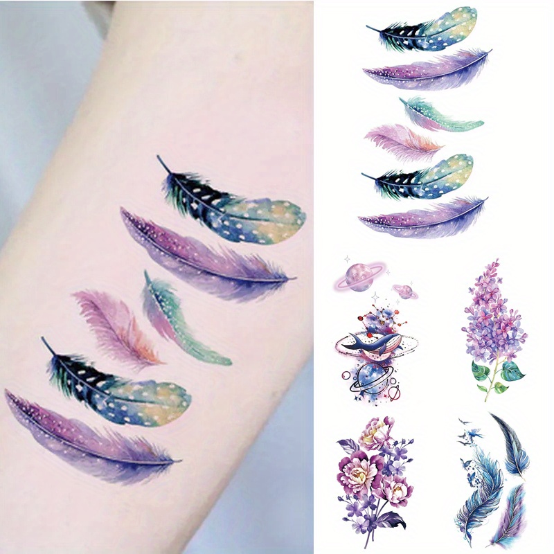 Colorful Fantasy Feathers Waterproof Temporary Tattoo - Temu Australia
