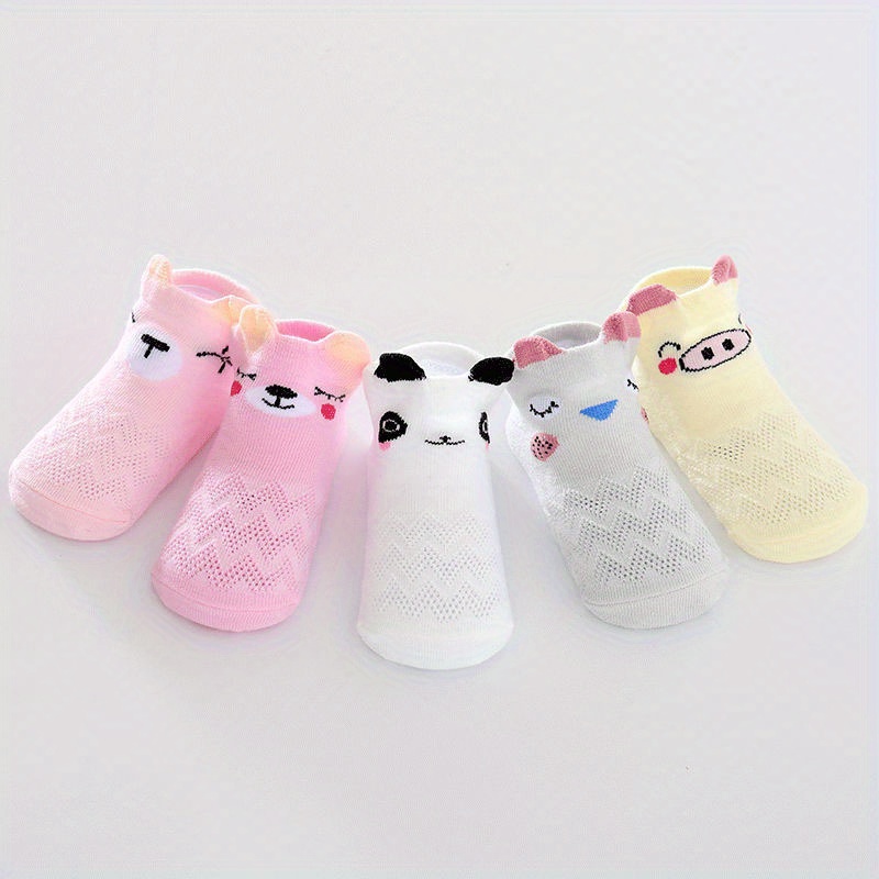 5pairs Baby Girls Cotton Animal Pattern Short Socks For Summer