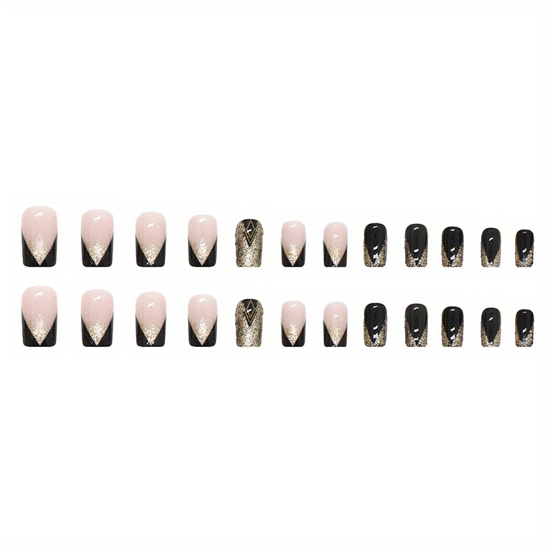 French Tip Press Nails Medium Length False Nails Golden Temu Australia