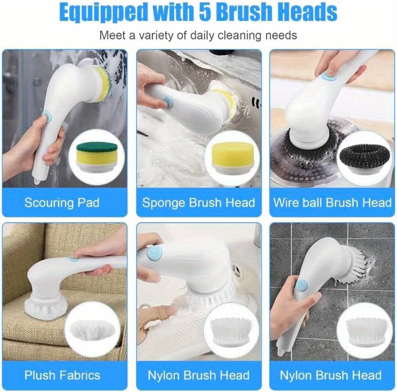 Magic 5 in 1 Hand Electric Cleaning Brush for Bathroom, Toilet, Bath,  Brushes, Rags, Kitchen Window Cleaners, Home Cleaning Tool - BLACK Market