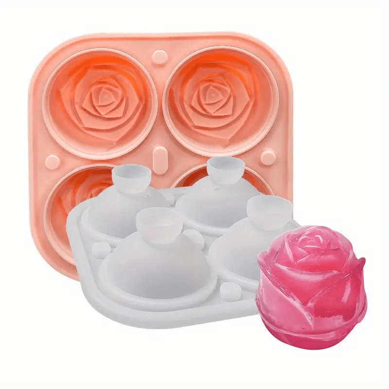 JEZOMONY Ice Cube Tray, Rose Ice Cube Trays, 6 Cavity Silicone Rose Ice Ball Maker, Easy Release Large Ice Cube Form for Chilled Cocktails, Homemade